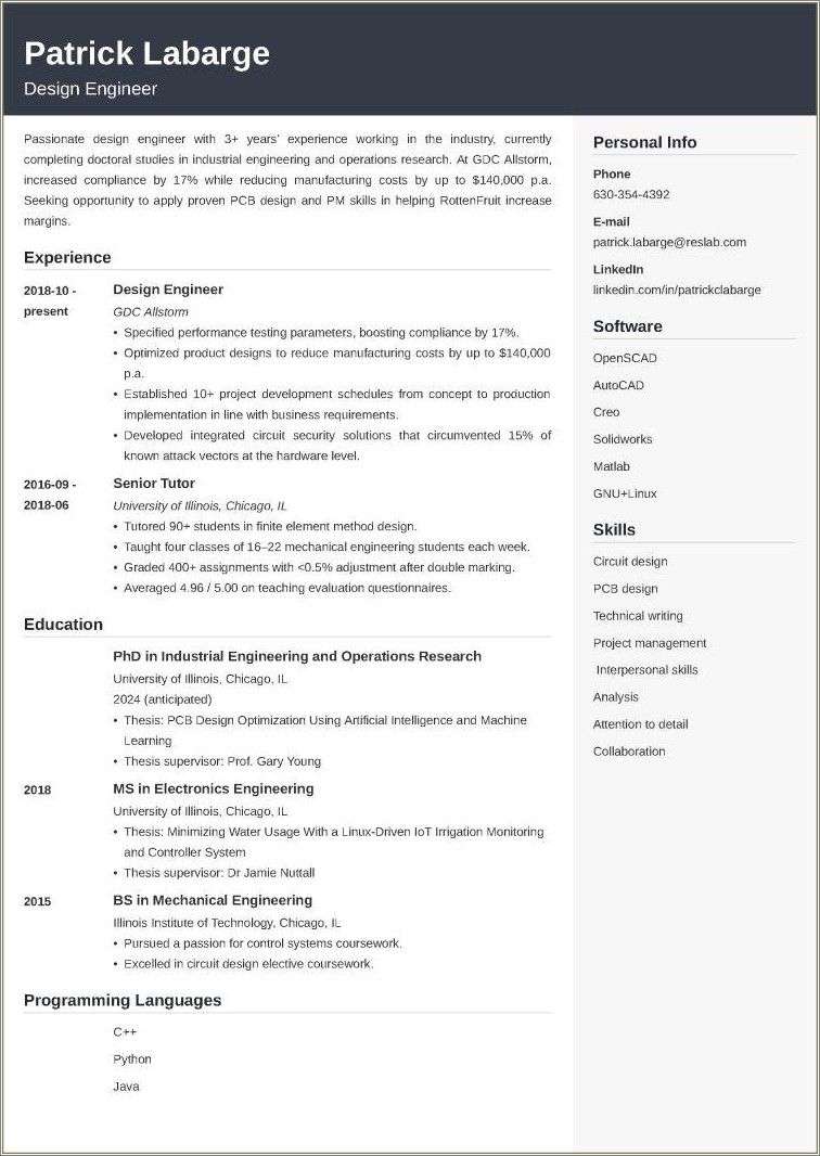 University Of Illinois Resume Templates Word