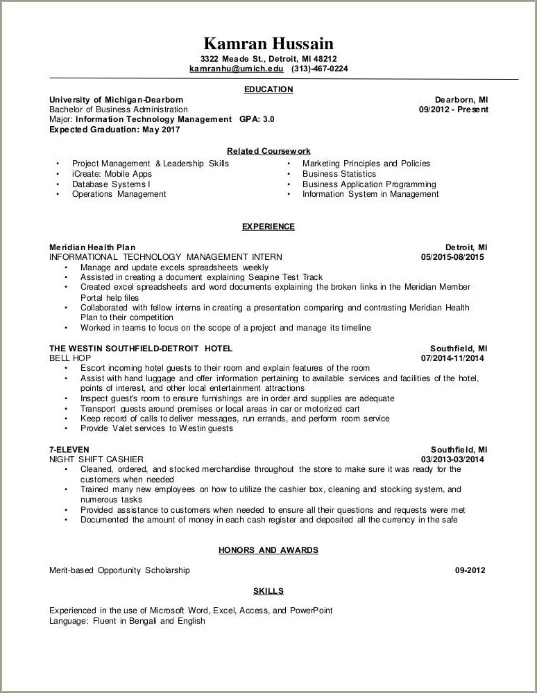 University Of Michigan Dearborn Resume Template