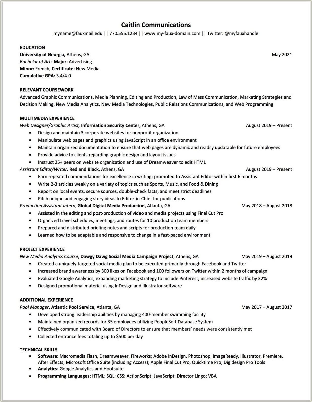 University Of North Dakota Career Services Resume Template