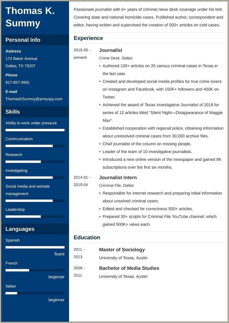 University Of Texas At Dallas Resume Sample