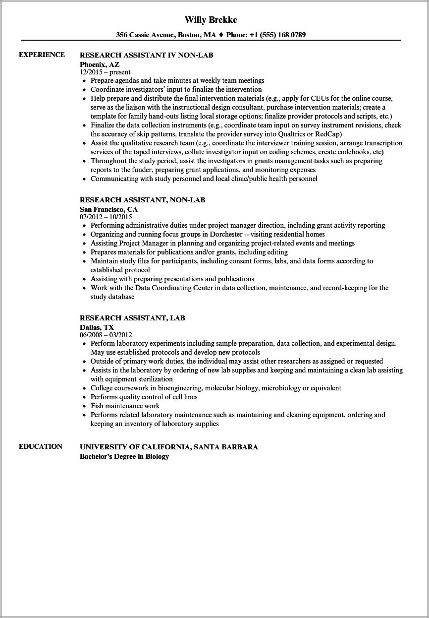 Unpaid Science Lab Experience On Resume