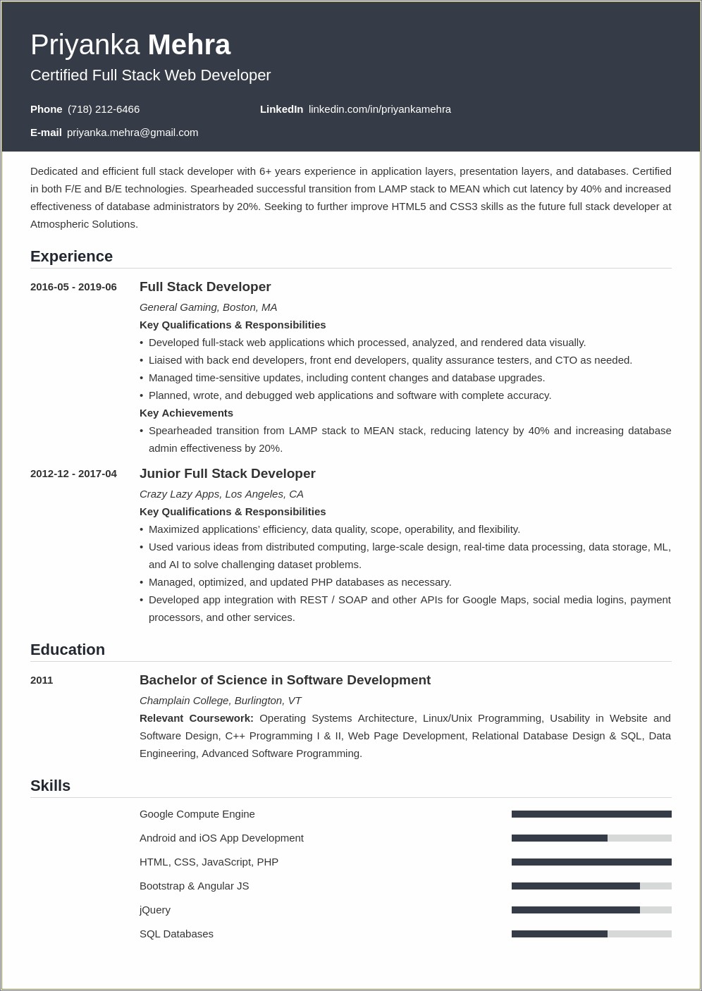 Updating High Speed Data Experience In C++ Resume