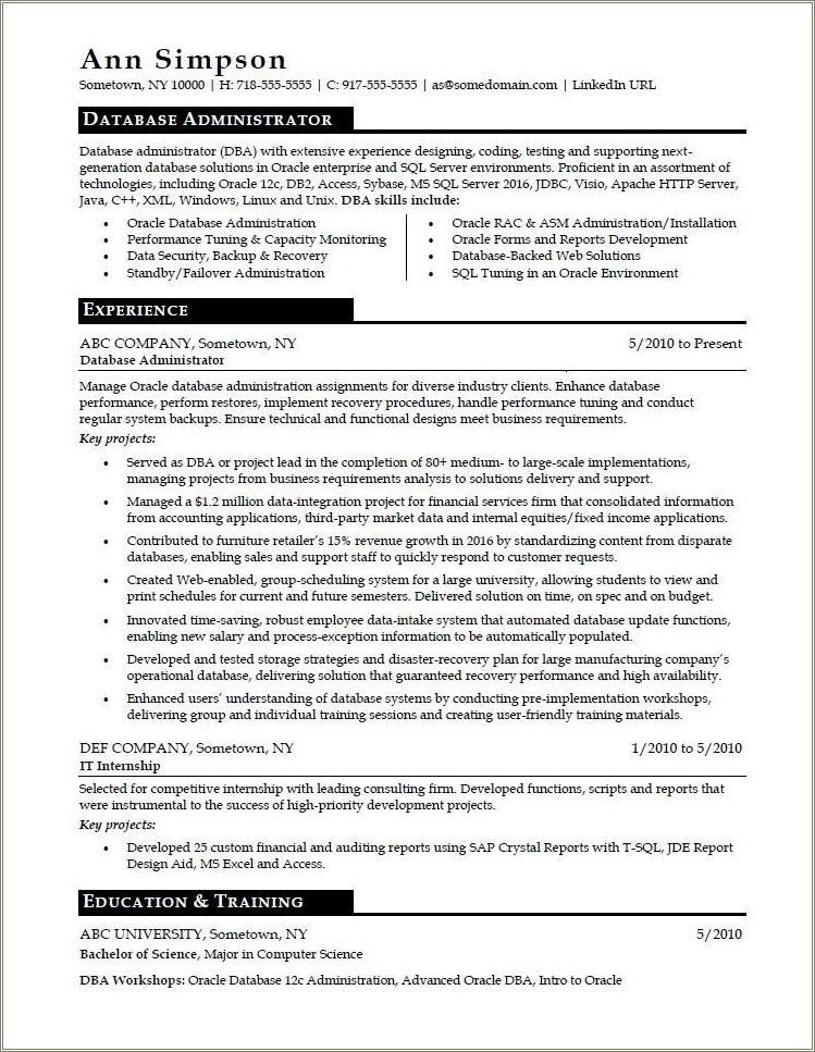 Updating Oracle Dba Resume With Oracle Rac Experience