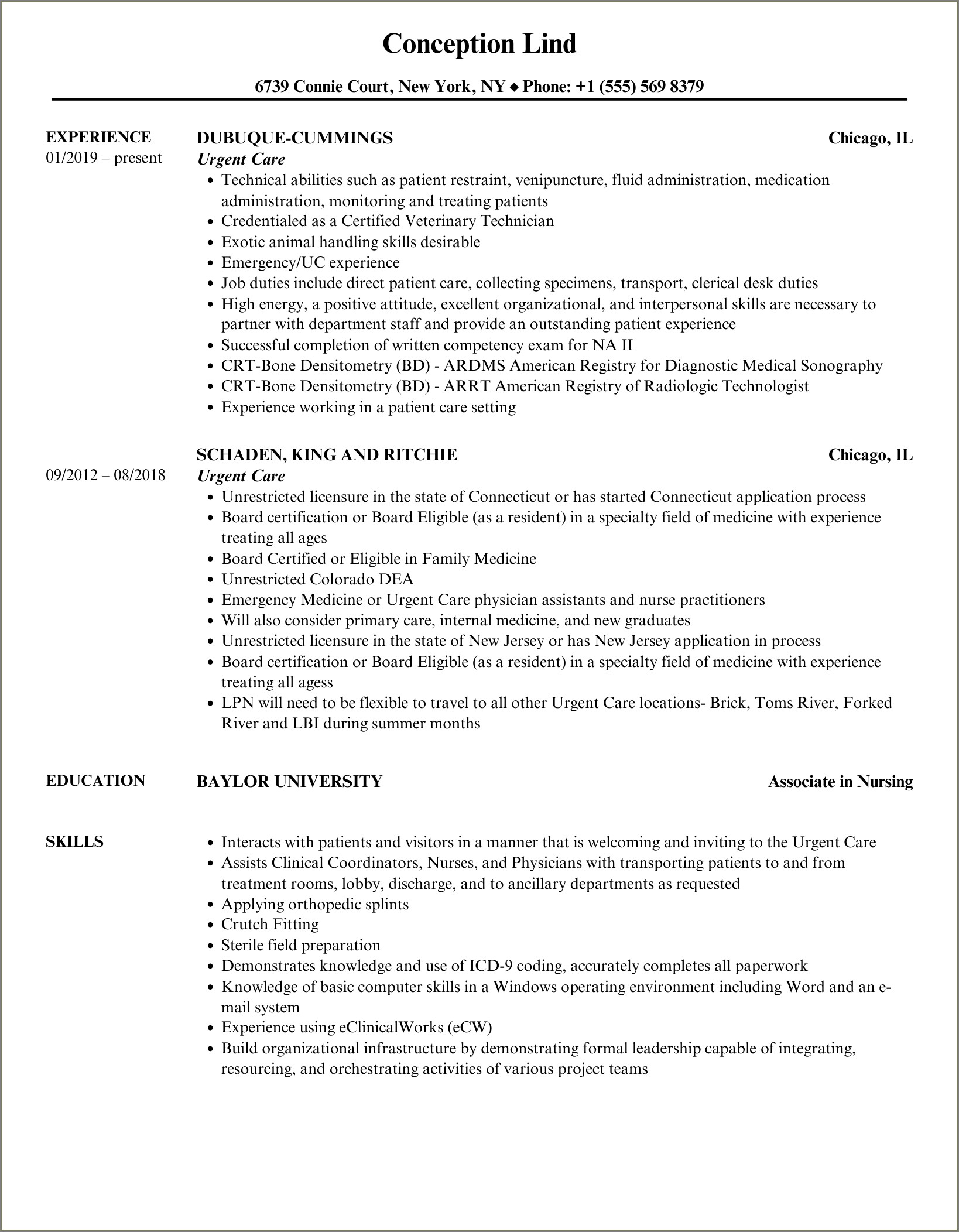 Urgent Care Medical Assistant Resume Sample