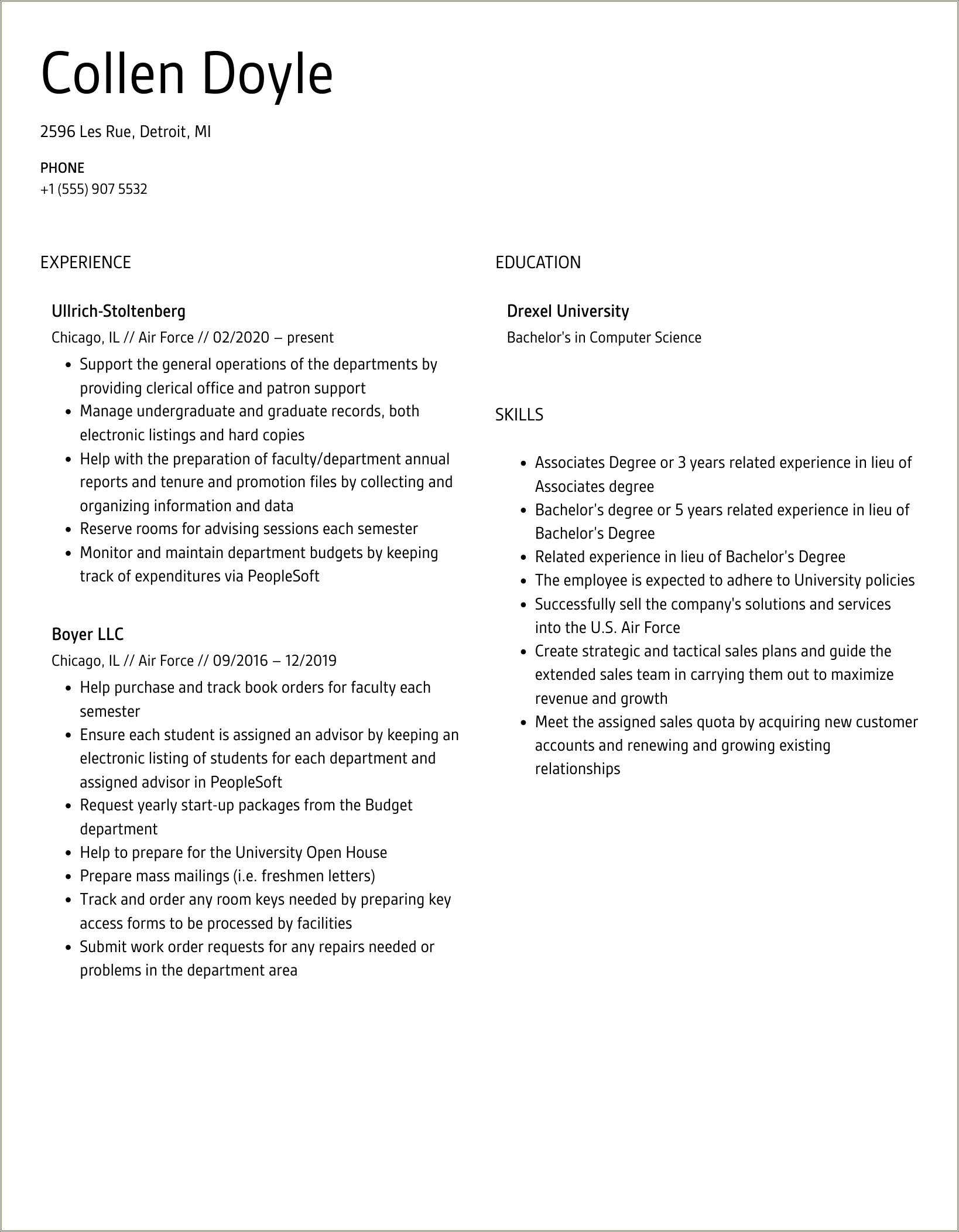 Us Air Force Material Management Resume