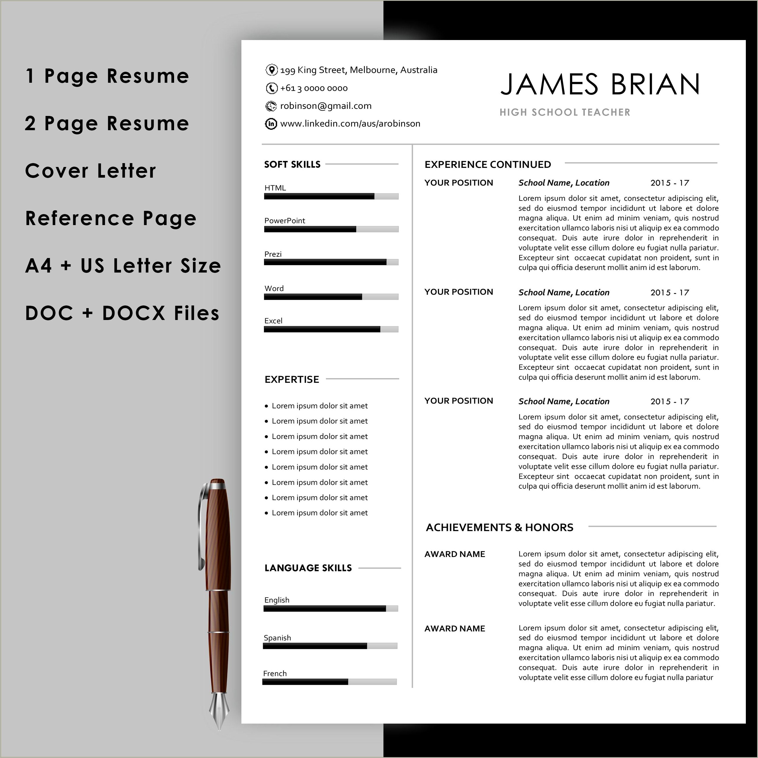 Us Resume A4 Or Us Letter