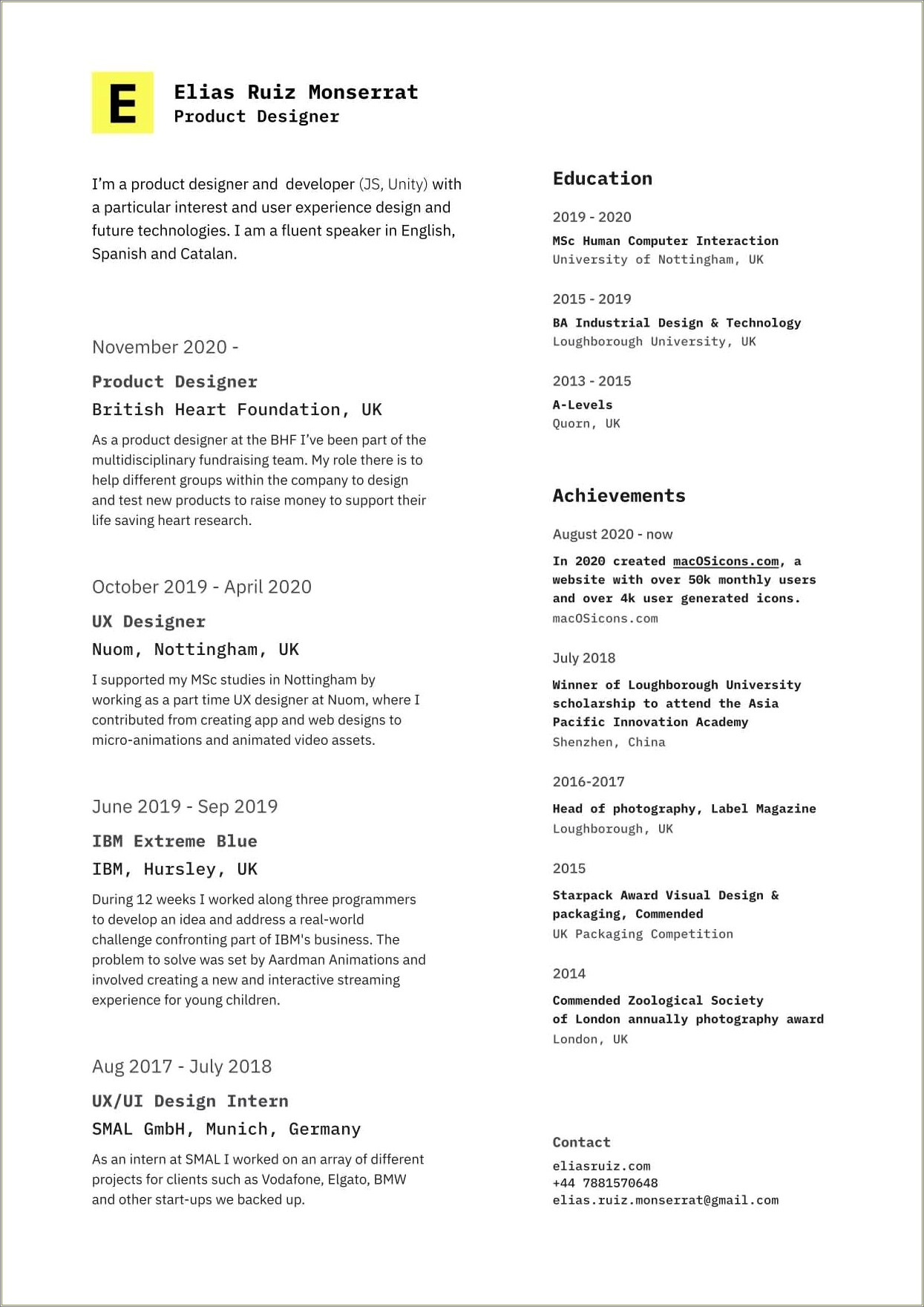 User Experience Designer Consultant Resume Example