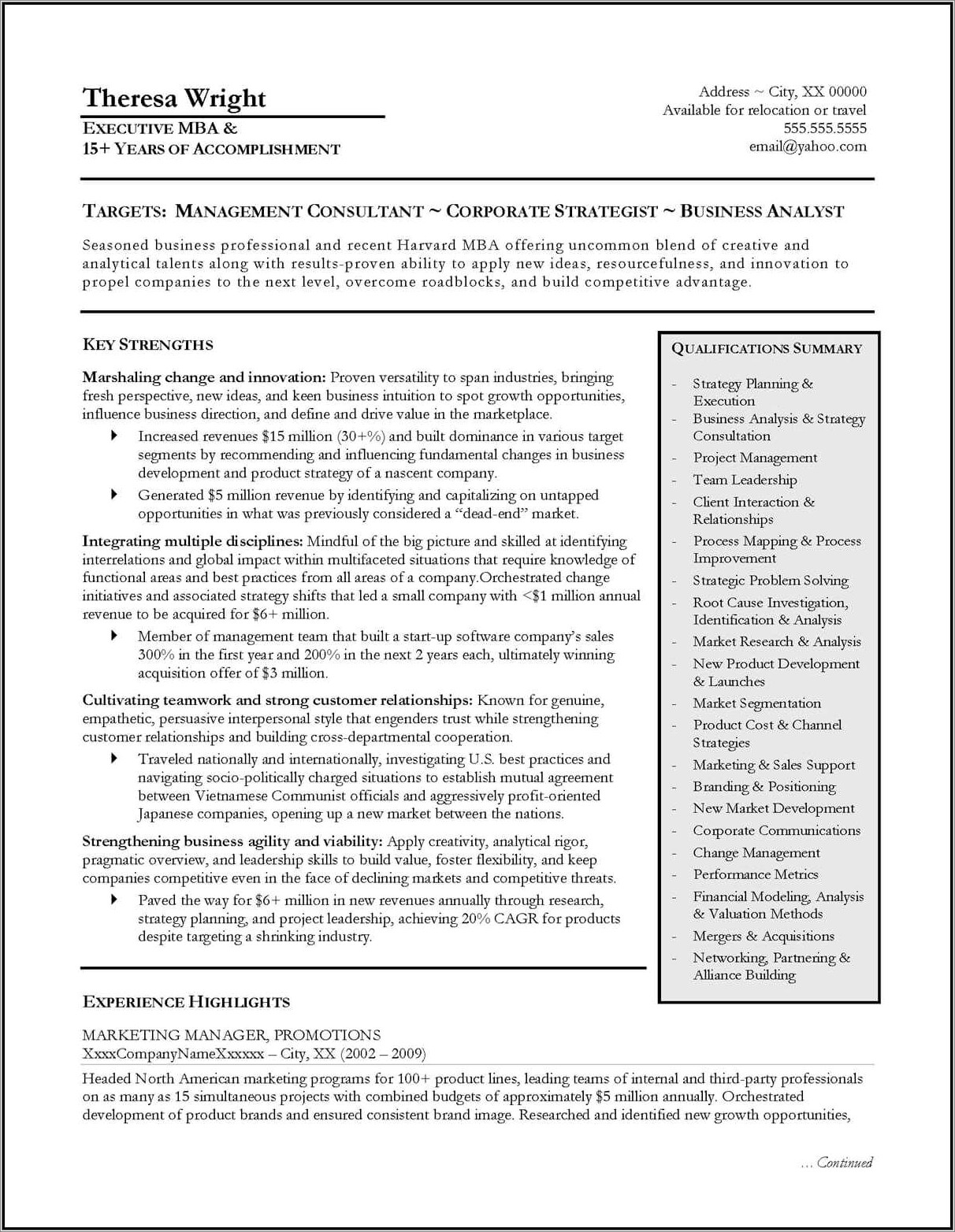 Using Sales Experience For Consulting Resume