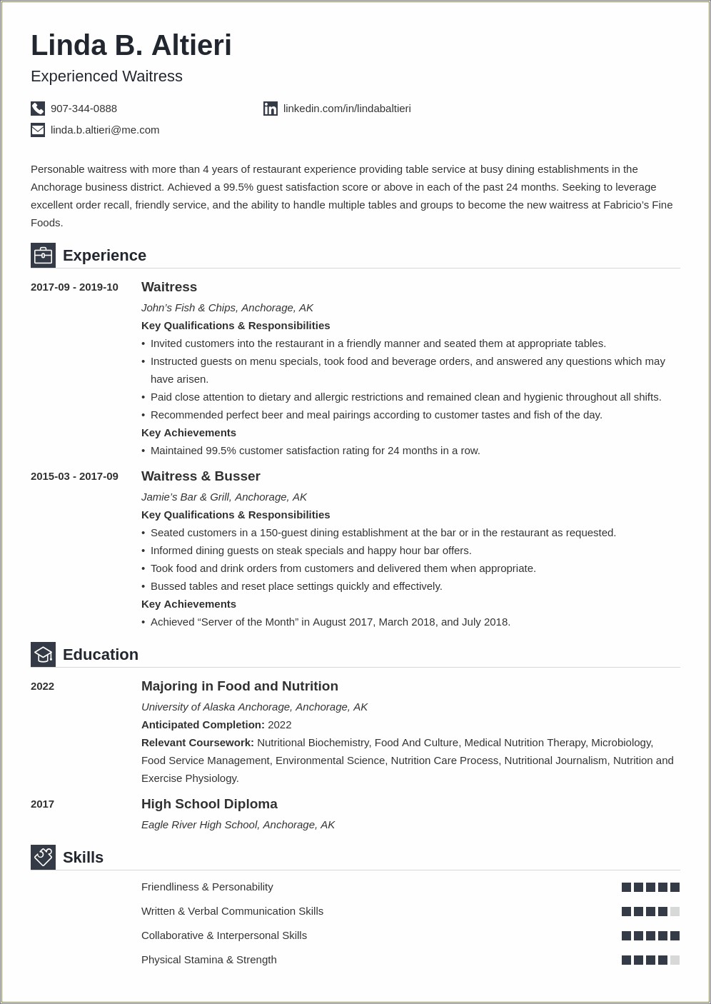 Using Serving Experience For Sales Position On Resume