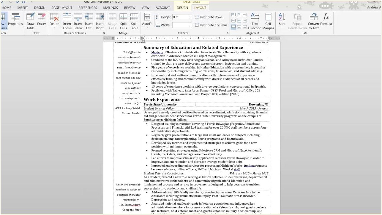 Using Tables To Create Resumes Microsoft Word Mac