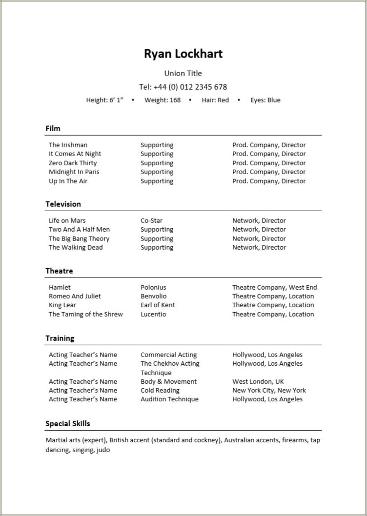 Using Word To Create Acting Resume