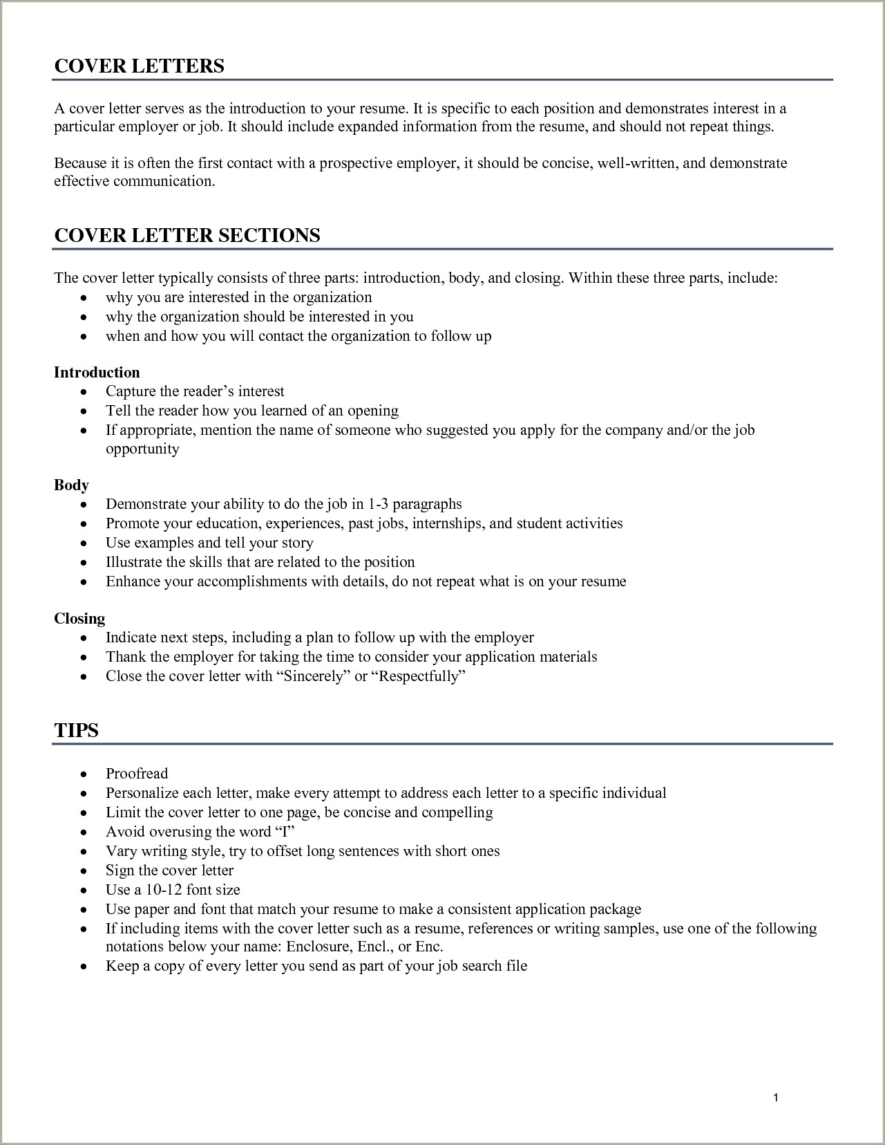 Uwec Resume And Cover Letter Guide