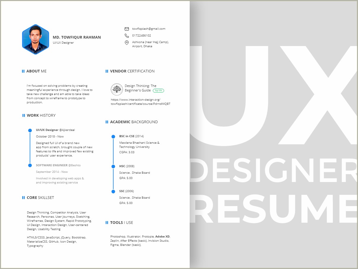 Ux Design Resume With Course Work