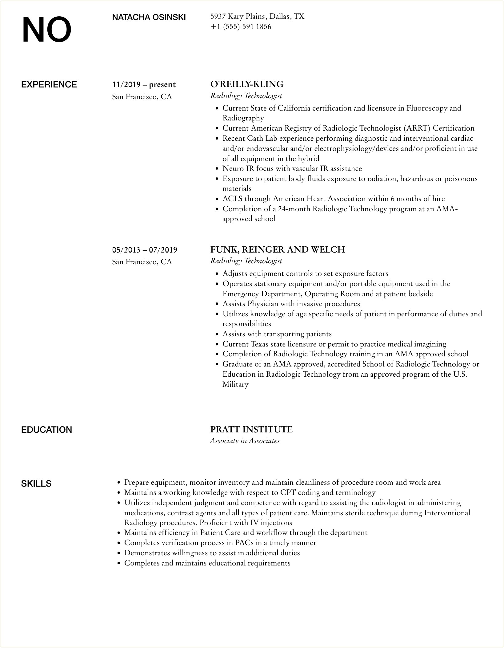 Va Hospital Radiology Tech Resume Samples