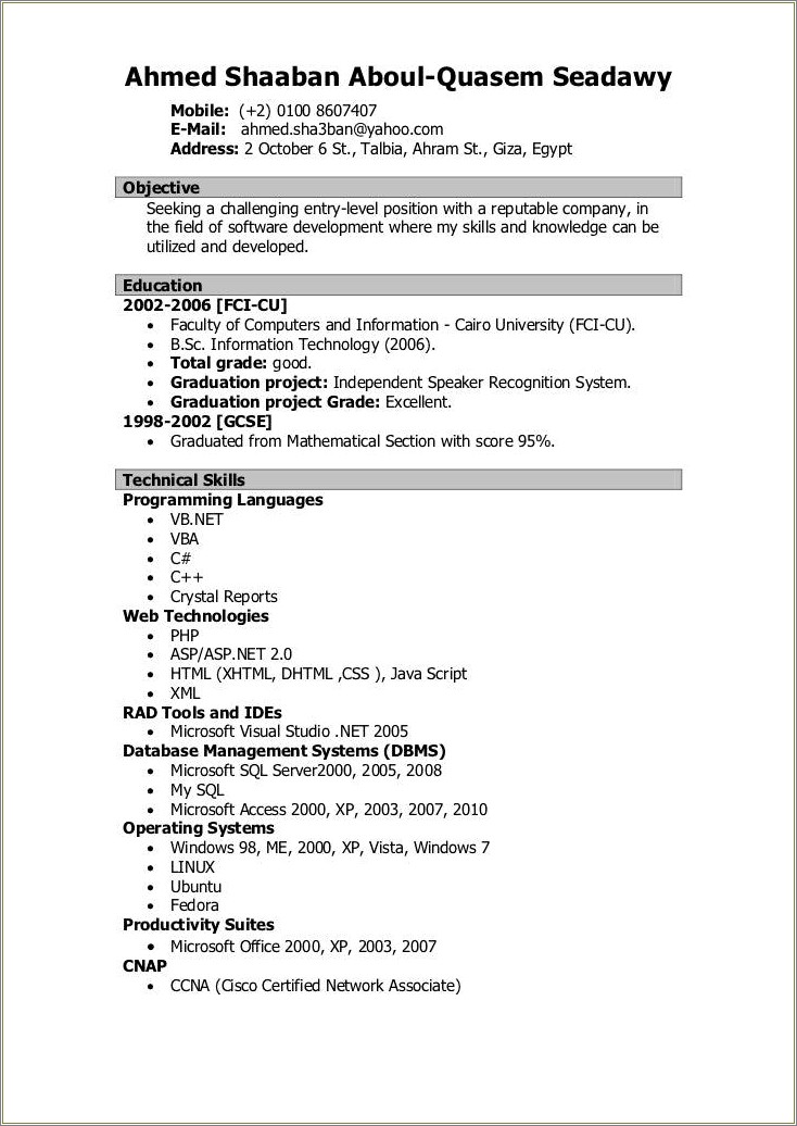 Vb Net Vs Vba Skills On Resume