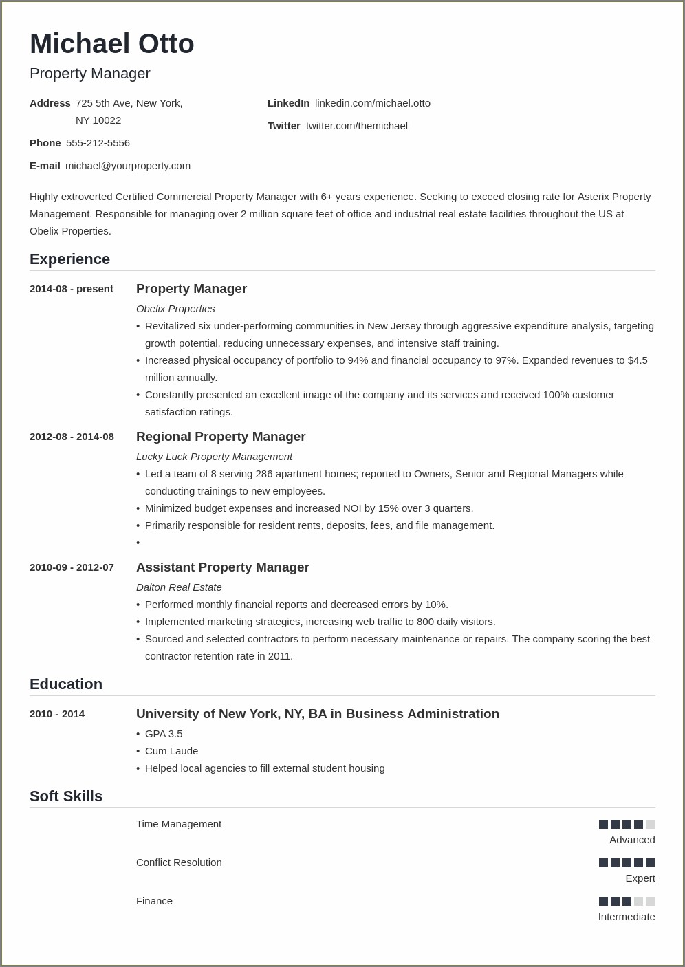 Verbiage For Resume For Property Manager