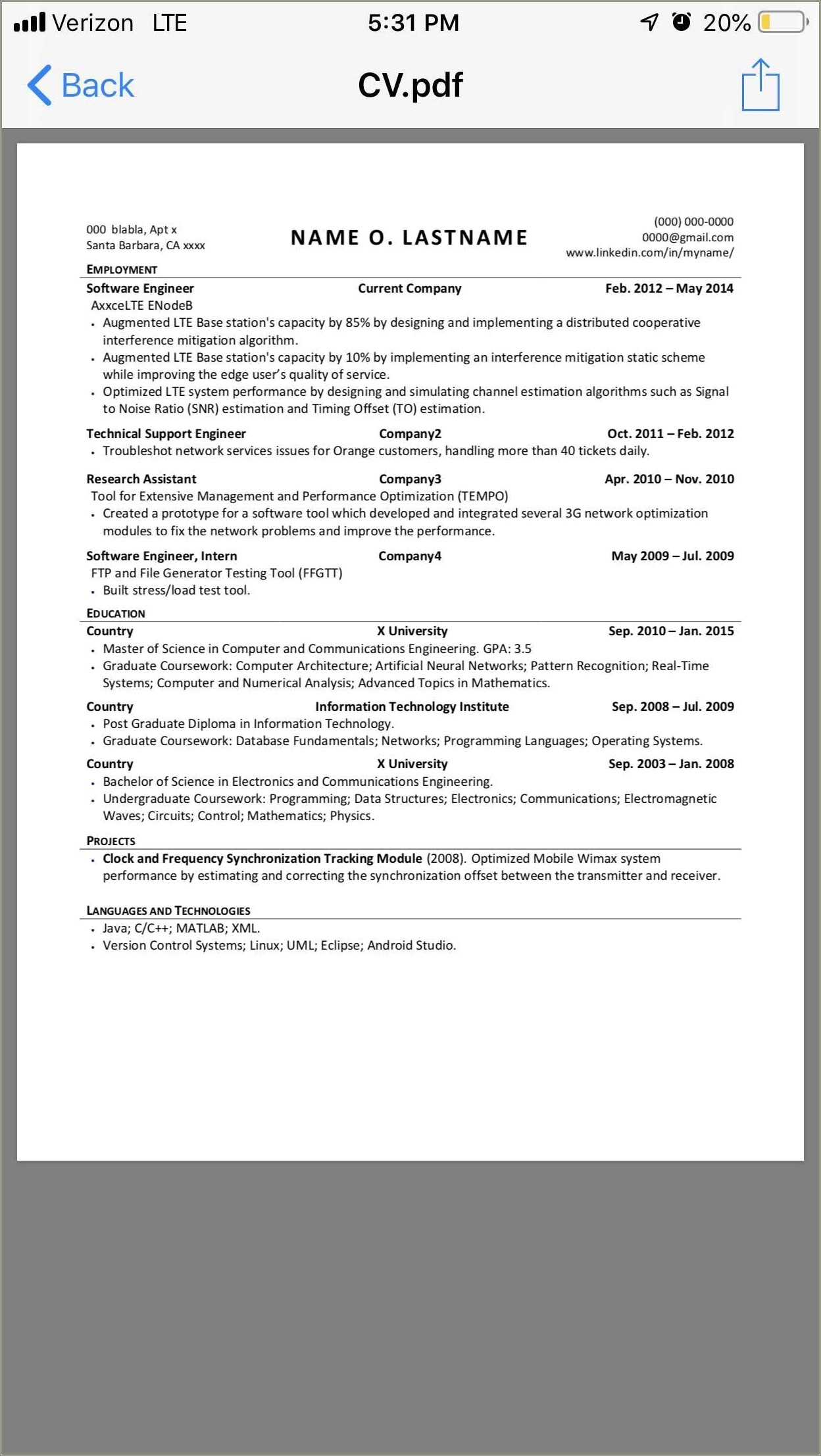 Verizon Wireless Cell Tech Resume Sample Pdf