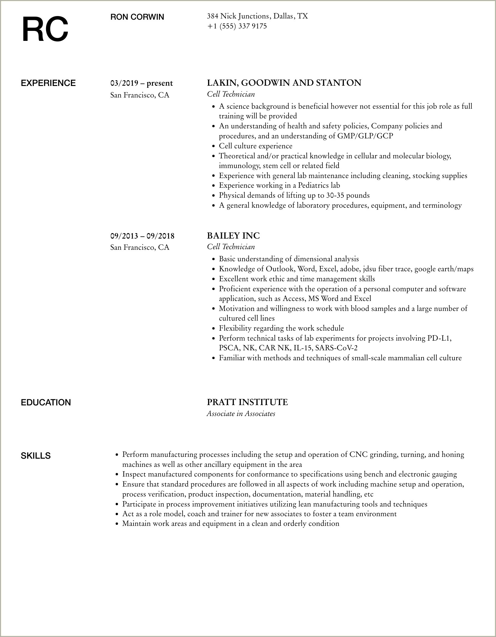 Verizon Wireless Cell Tech Resume Sample