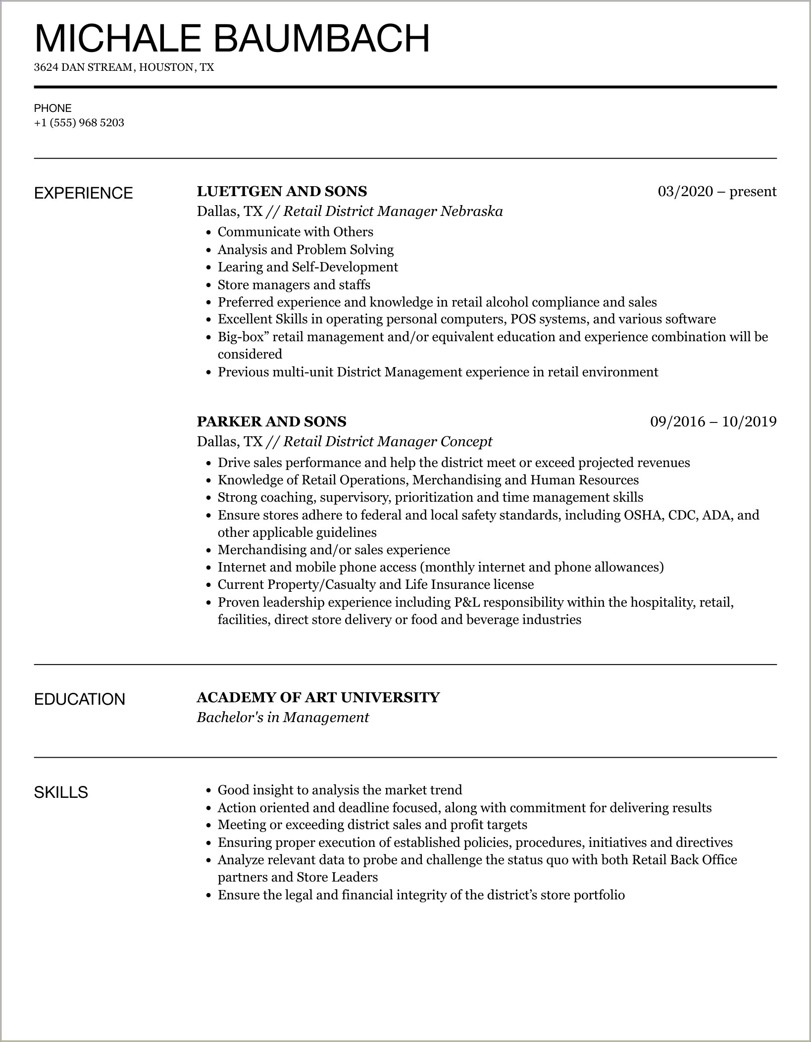 Verizon Wireless Store Manager Resume Examples