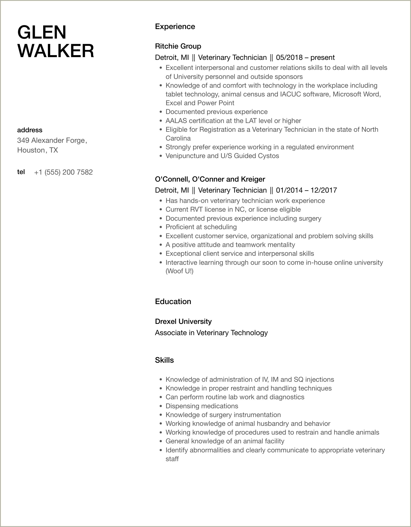 Veterinary Assitant Resume With No Experience