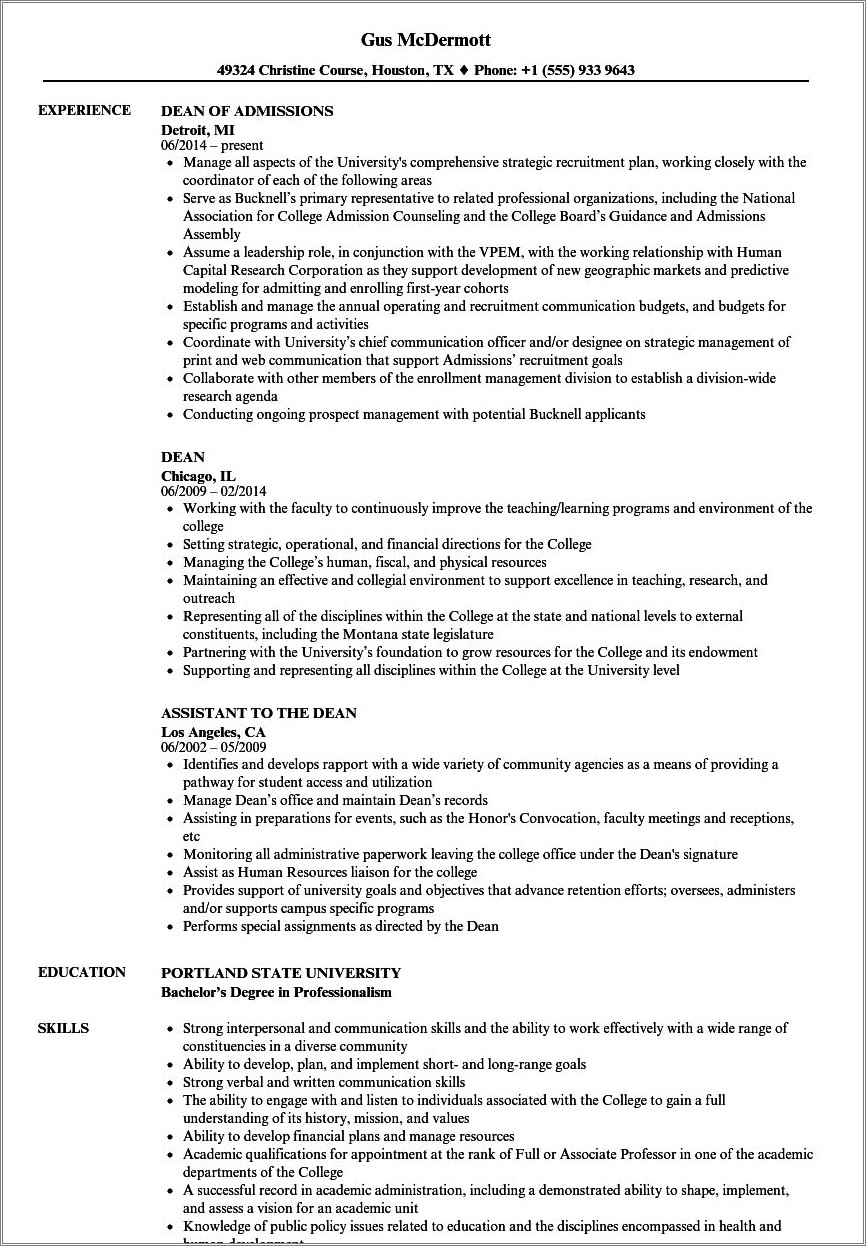 Vice President For Academic Affairs Resume Sample