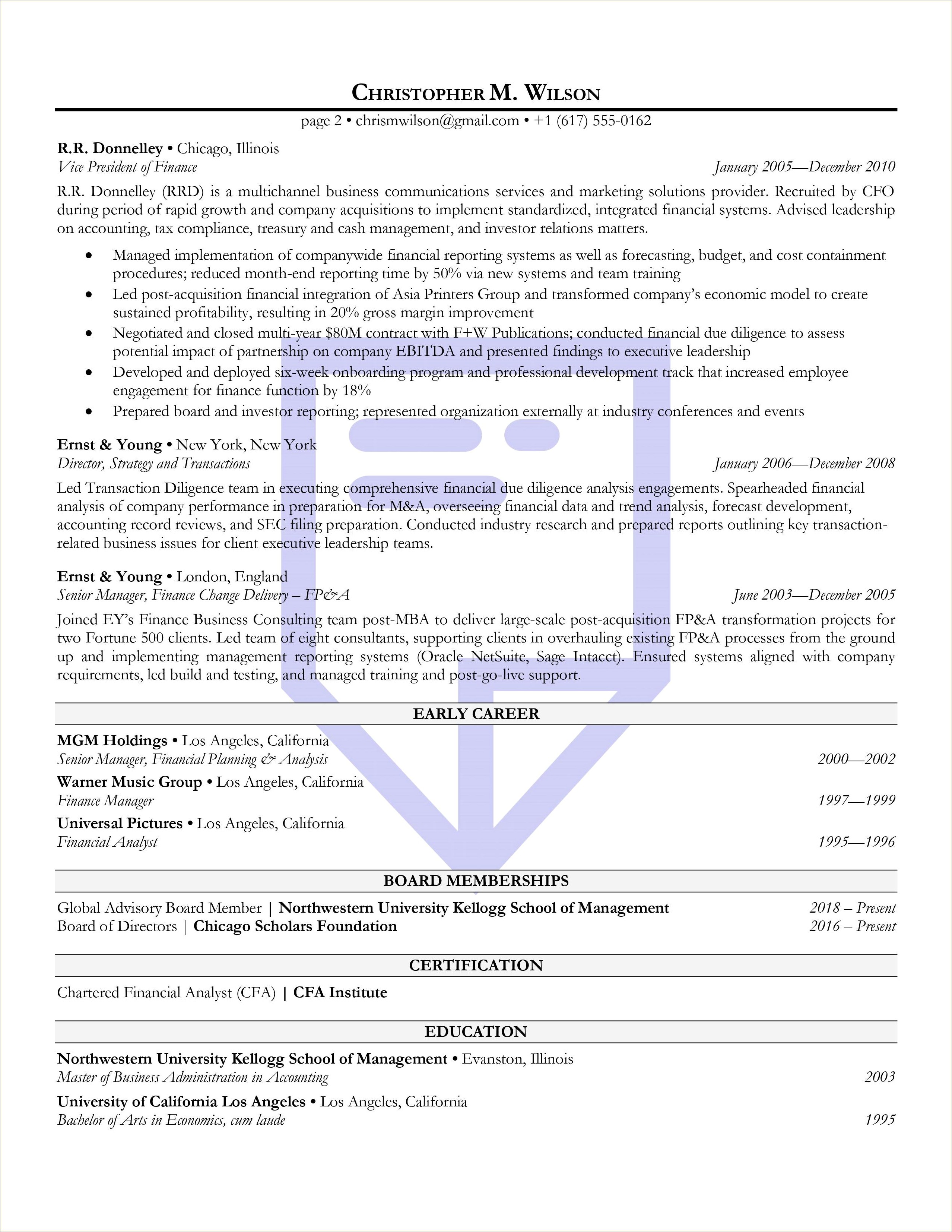 Vice President Fp&a Resume Sample