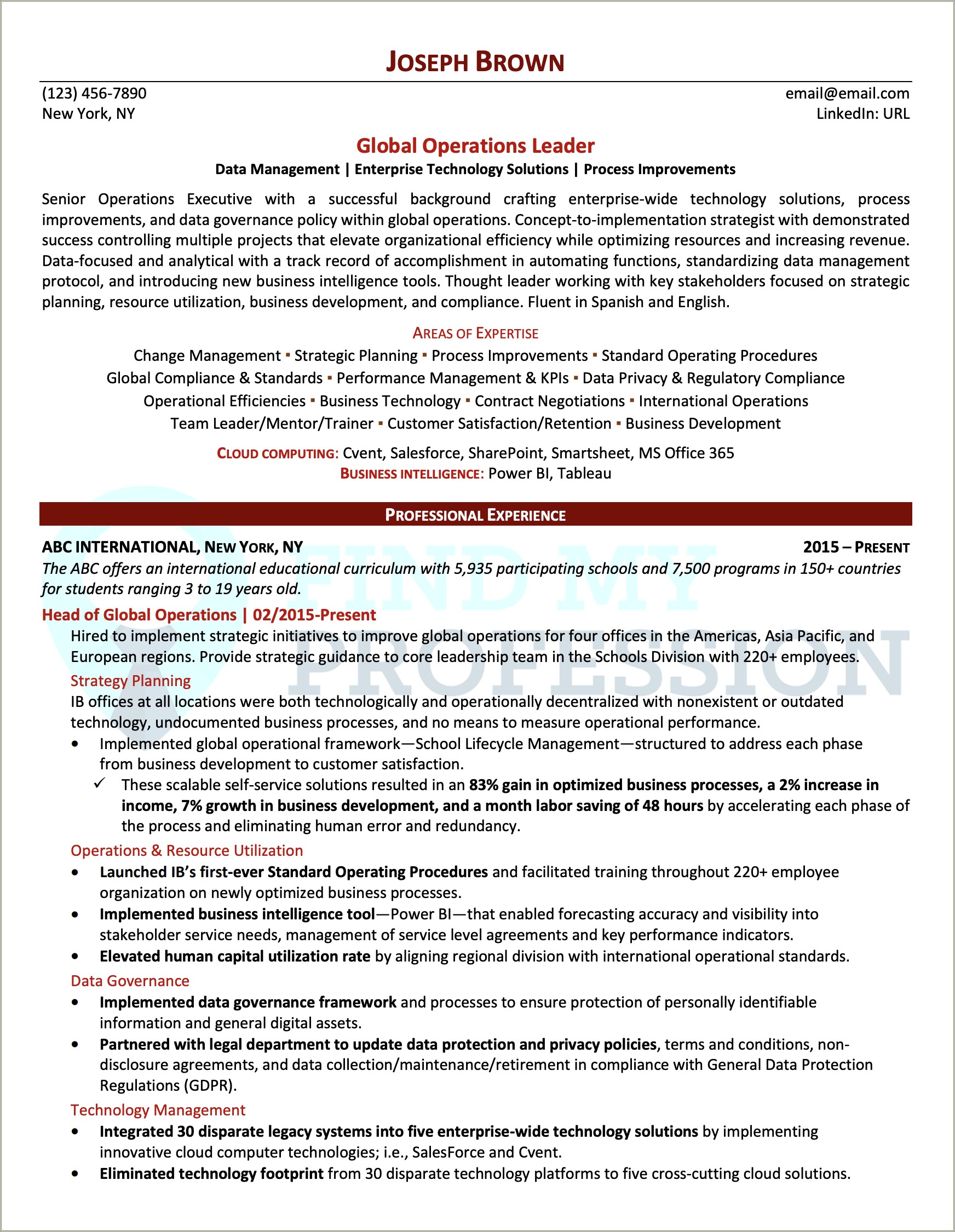 Vice President Of Operations Sample Resume