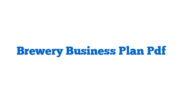 Brewery Business Plan Pdf