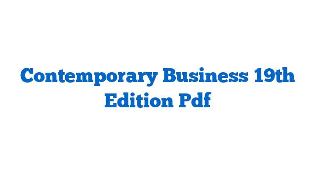 Contemporary Business 19th Edition Pdf